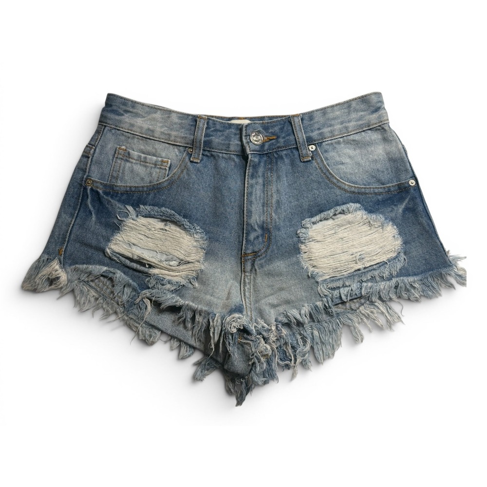 Forever 21 Denim Shorts Blue Distressed Cut Off Frayed Hem Size 25 Womens